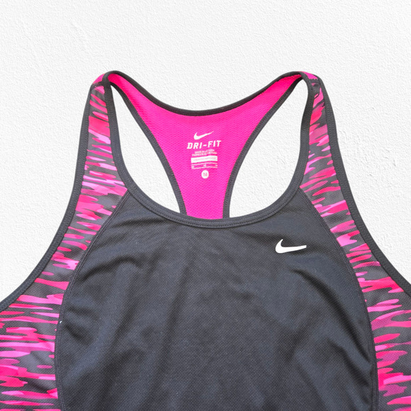 Nike Dri Fit Pink Black Camouflage Racerback Running Camo Tank Top Size Medium - Picture 2 of 9